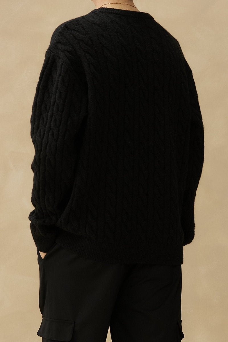 Wholesale,Kuwalla, Kuwalla Black Braided Crewneck Sweater, Black, Medium-45-TagSExtra Large-50-TagL