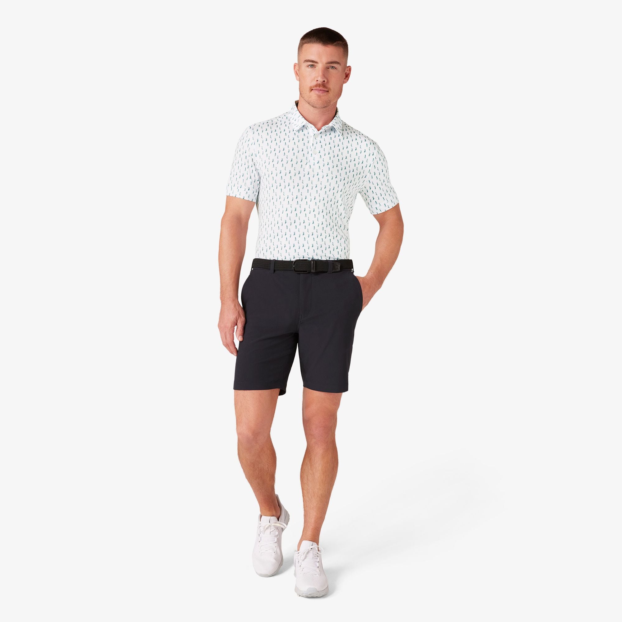 Wholesale,Mizzen + Main, Mizzen + Main White/Green Golf Print Performance Classic Fit Polo, White, Medium-42-TagM