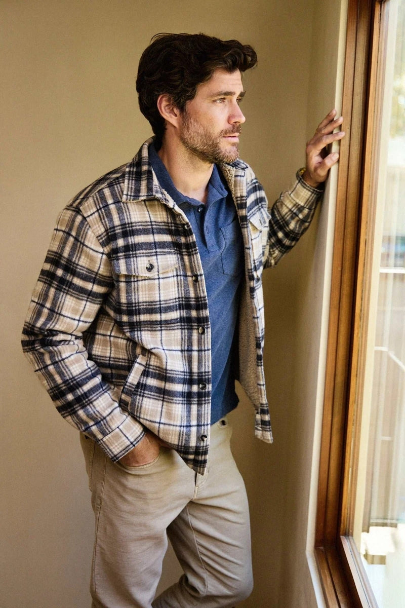 Wholesale,Surfside Supply, Surfside Supply Tan/Black Brushed Plaid Sherpa Lined Shacket, Tan, Medium-46-TagMSmall-44-TagSLarge-48-TagLExtra Large-50-TagXL