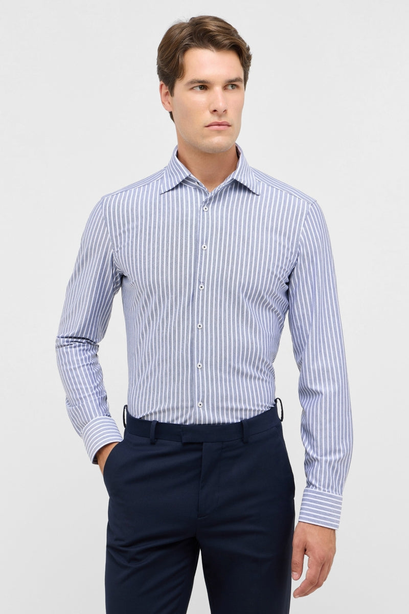 Wholesale,1863 by Eterna, 1863 by Eterna Blue Grey /White Japanese Knit Stripe Slim Fit Shirt, Blue, Large-45-Tag16