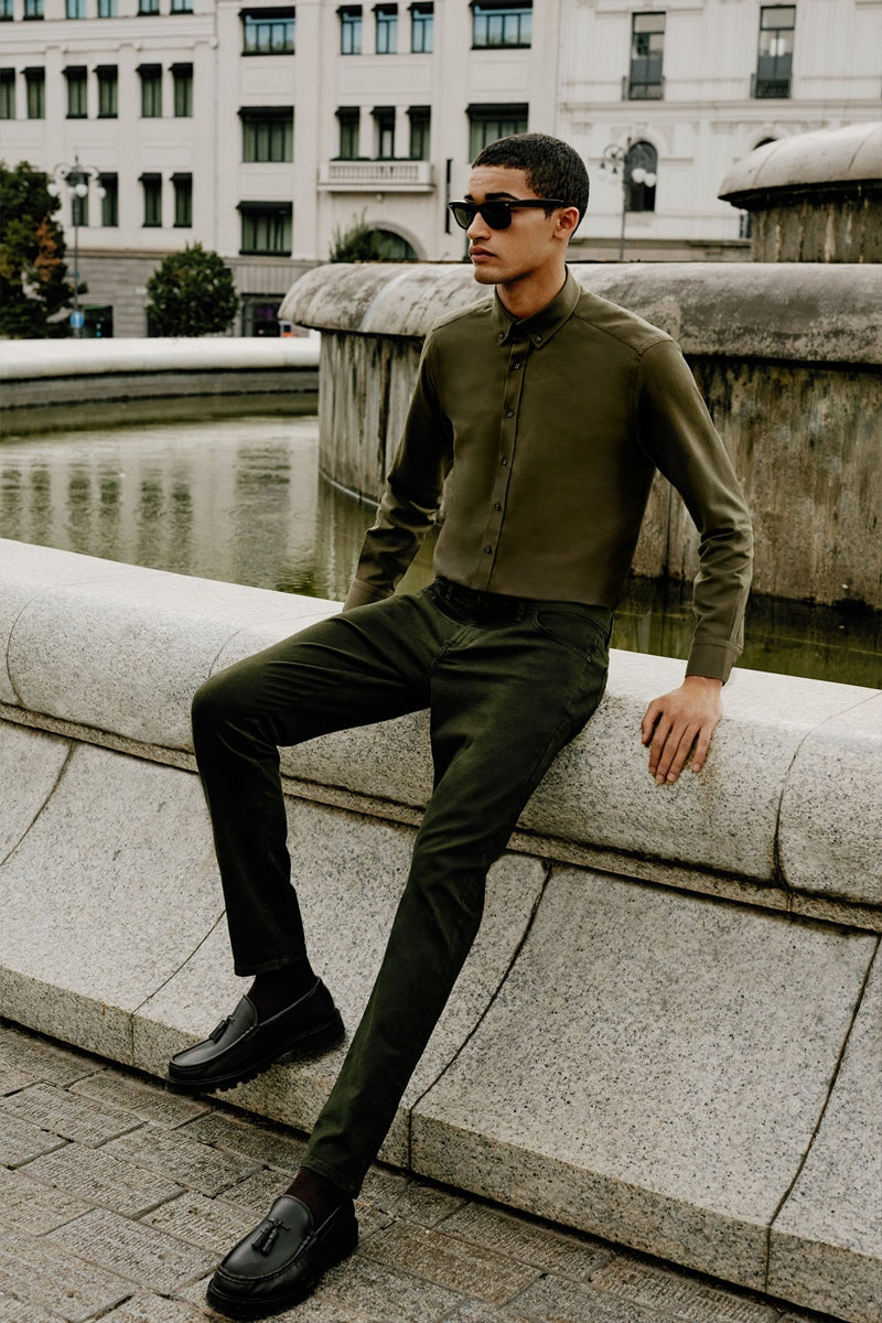 Wholesale,Altinyildiz Classics, Altinyildiz Classics Olive Cotton Oxford Slim Fit Shirt, Green, Small-41-TagM