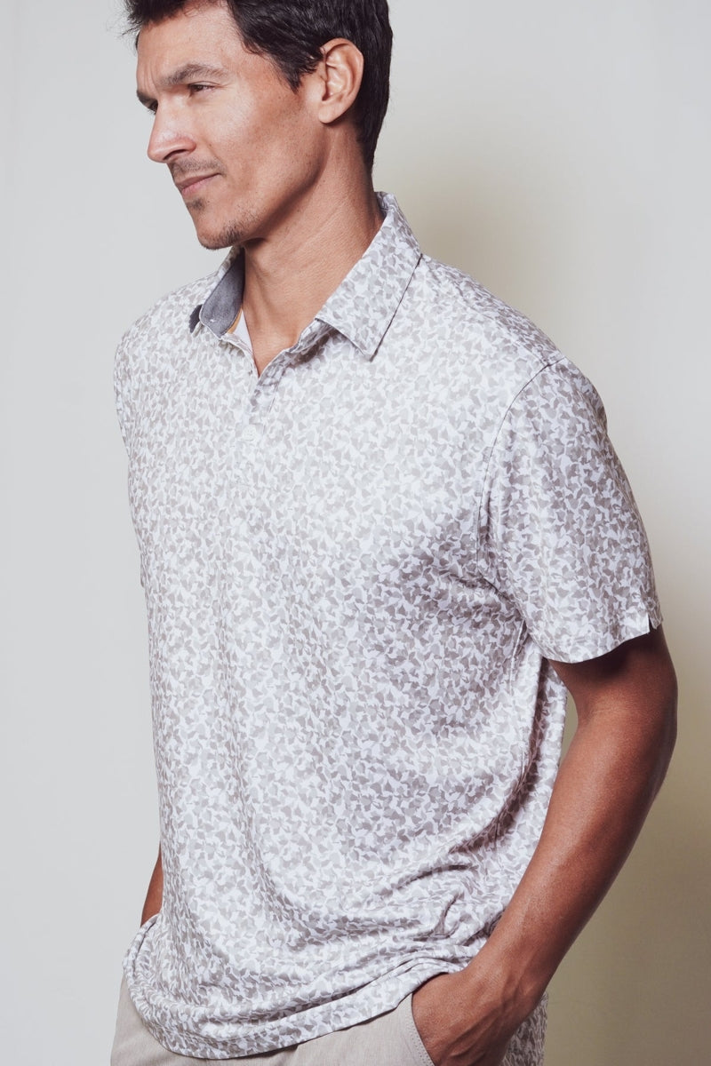 Wholesale,Fundamental Coast, Fundamental Coast Green/White Abstract Floral Print Polo, Green, Medium-43-TagM