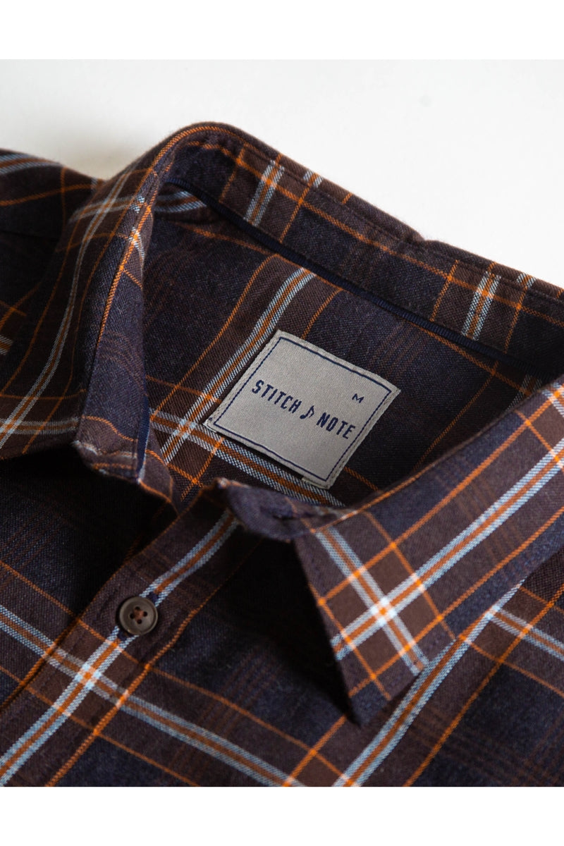 Stitch Note Navy/Brown Plaid Shirt