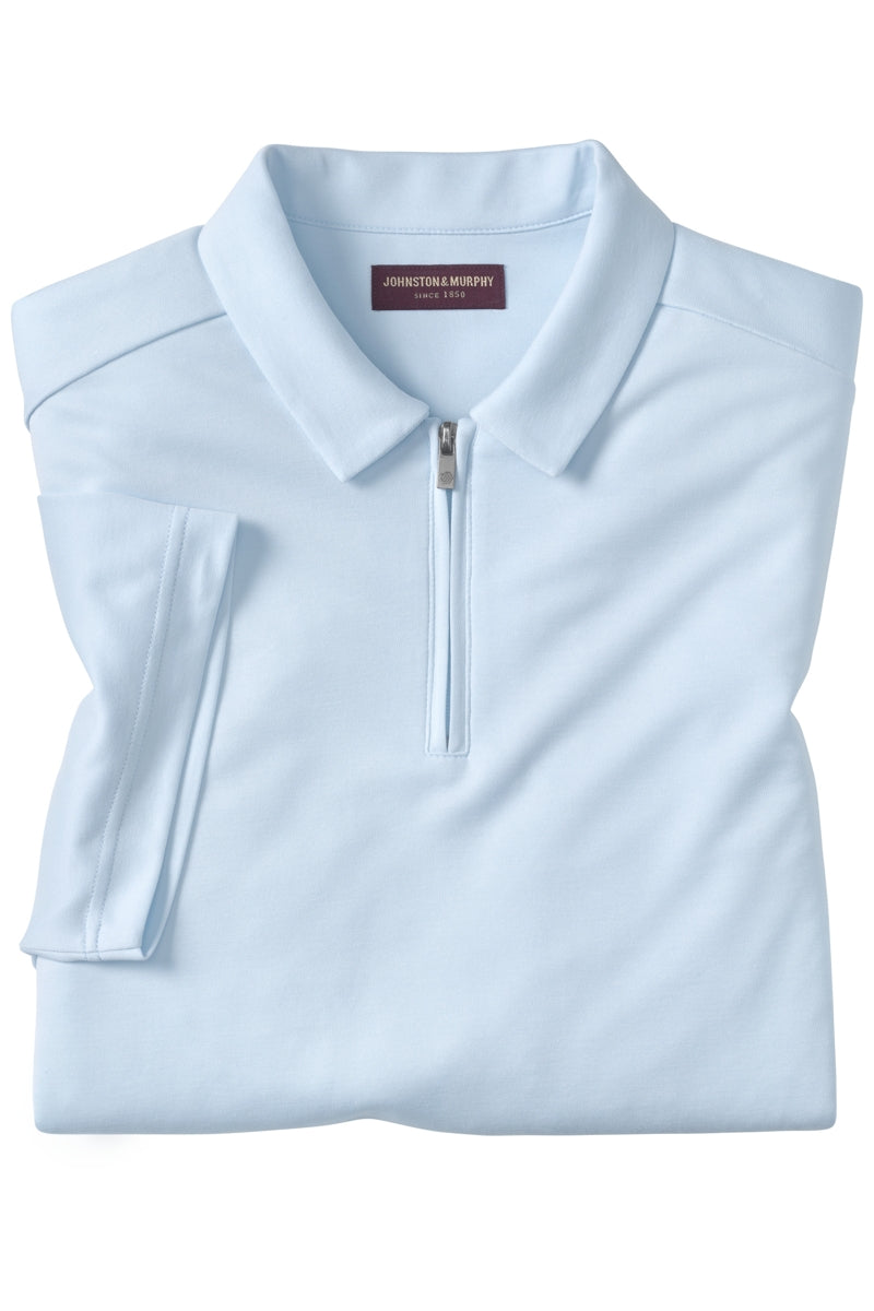 Wholesale,Johnston & Murphy, Johnston & Murphy Light Blue Vintage Birdseye Zip Polo, Blue, Extra Extra Large-54-TagXXL