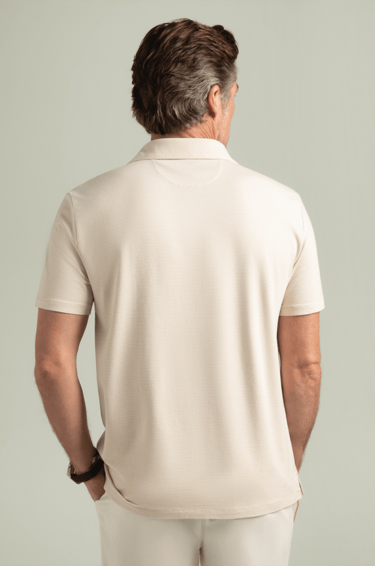 Brand Partner,HyperNatural, HyperNatural Tan/White Striped Premium Bio-performance Pinehurst Classic Fit Jersey Polo with Hyper-Cool Jade, Tan, Small-40-TagSExtra Extra Large-54-TagXXLLarge-47-TagLExtra Large-50-TagXLMedium-43-TagM