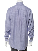 Bergdorf Goodman Blue Plaid Print Long Sleeve Dress Shirt with One-Button Rounded Cuffs