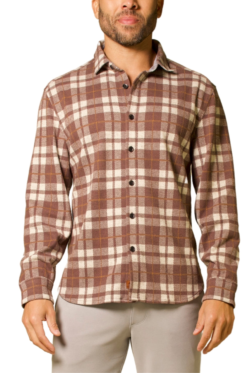 Wholesale,Fundamental Coast, Fundamental Coast Brown Plaid Brushed Knit Flannel Shirt, Brown, Extra Large-50-TagXL