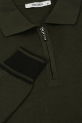 Jakamen Olive Striped Rib Quarter Zip Polo