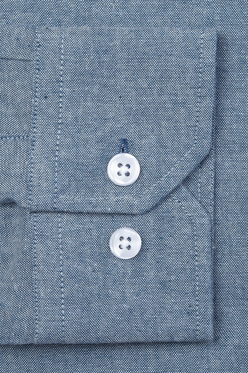 Faire,Alynn, Alynn Dark Blue Chambray Slightly Brushed Slim Fit Shirt, Blue, Medium-42-TagM