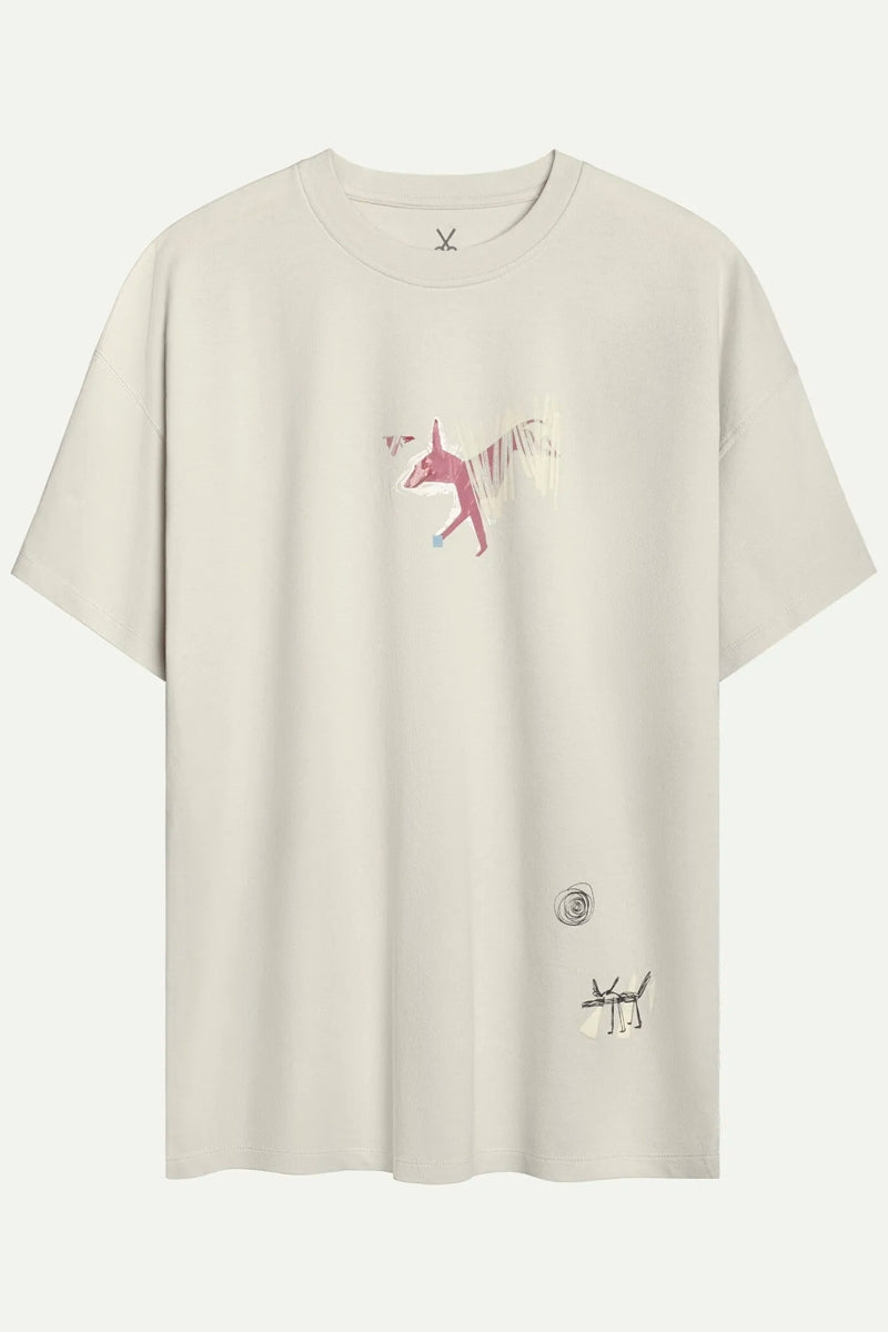 Wholesale,KAFT, KAFT Beige Dog Print Graphic T-Shirt, Tan, Extra Large-49-TagXL