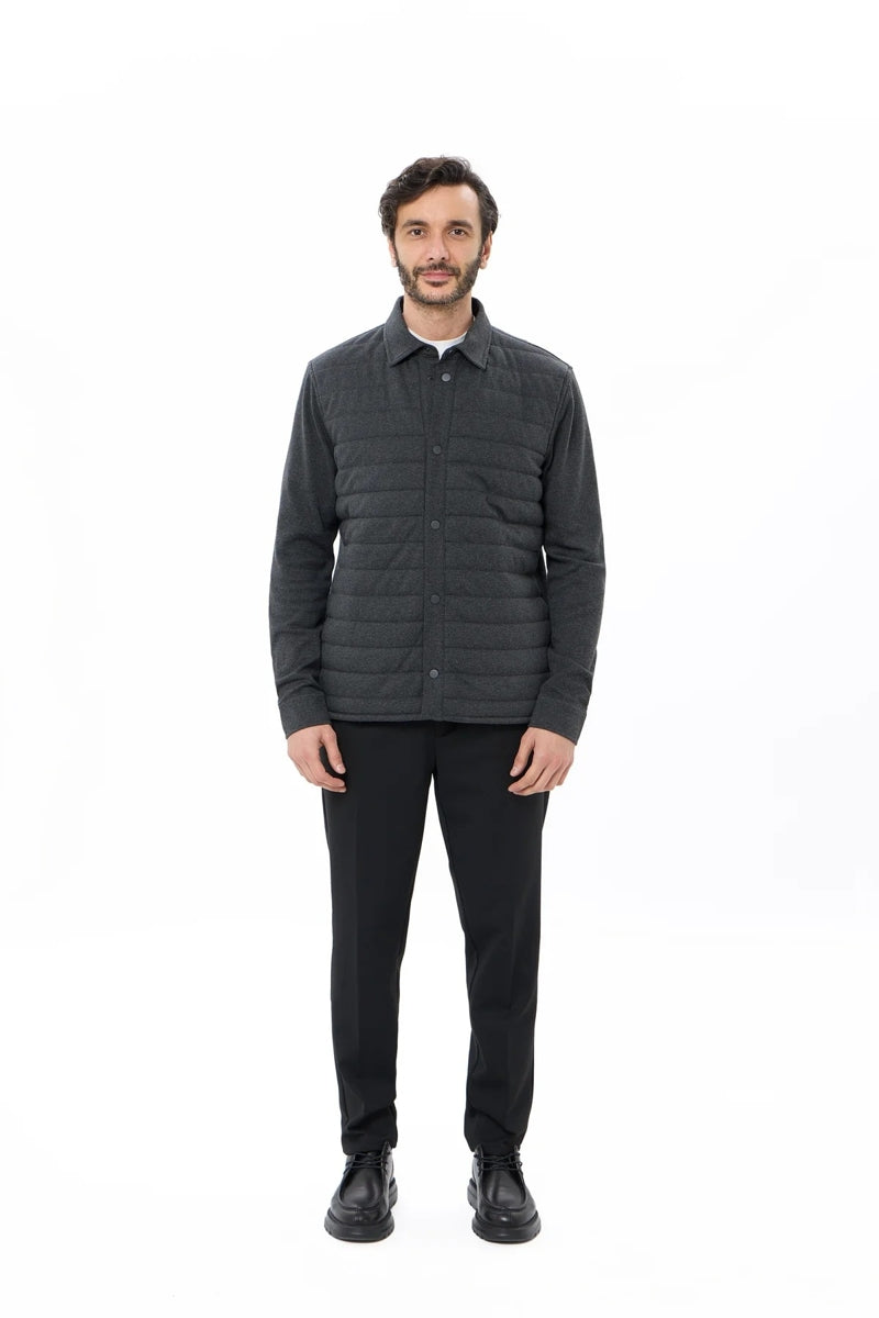 Wholesale,Luchiano Visconti, Luchiano Visconti Charcoal Quilted Jersey Knit Shacket, Grey, Small-44-TagSMedium-46-TagMLarge-48-TagLExtra Large-50-TagXLExtra Extra Large-52-TagXXL