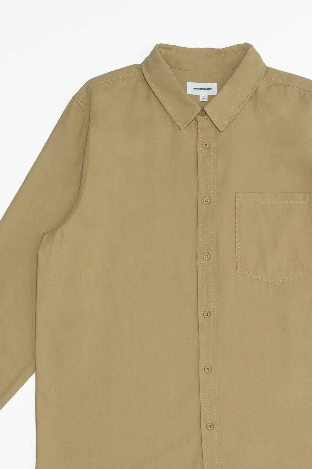Faire,Common Market, Common Market Tan Twill Long Sleeve Button Up Shirt With Front Chest Pocket, Tan, Extra Extra Large-51-TagXXL