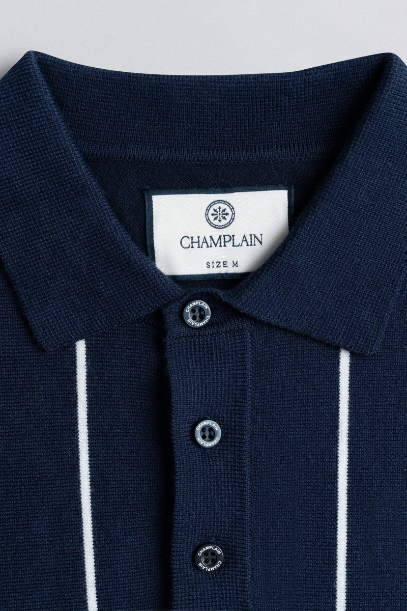 Wholesale,Champlain, Champlain Navy/White Vertical Stripe Knit Polo, Blue, Large-44-TagL