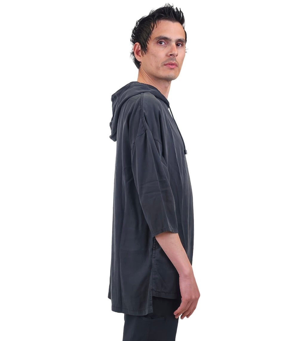 Wholesale,Reese De Luca, Reese De Luca Black Drop Shoulder Qtr Sleeve Tencel Hoodie, Black, Large-48-TagM