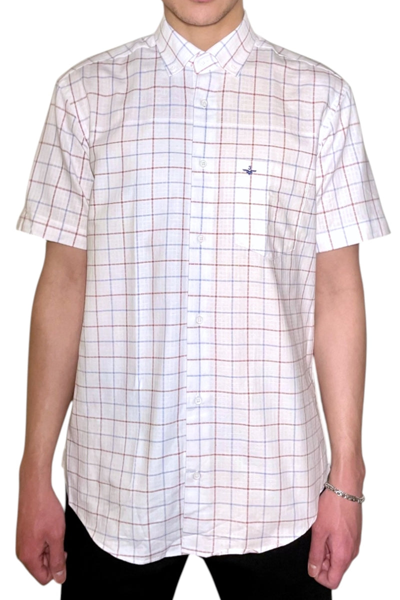 Wholesale,Jakamen, Jakamen White with Burgundy/Blue Windowpane Textured Shirt, White, Extra Large-48-TagXLExtra Extra Large-50-TagXXLMedium-44-TagMLarge-46-TagL