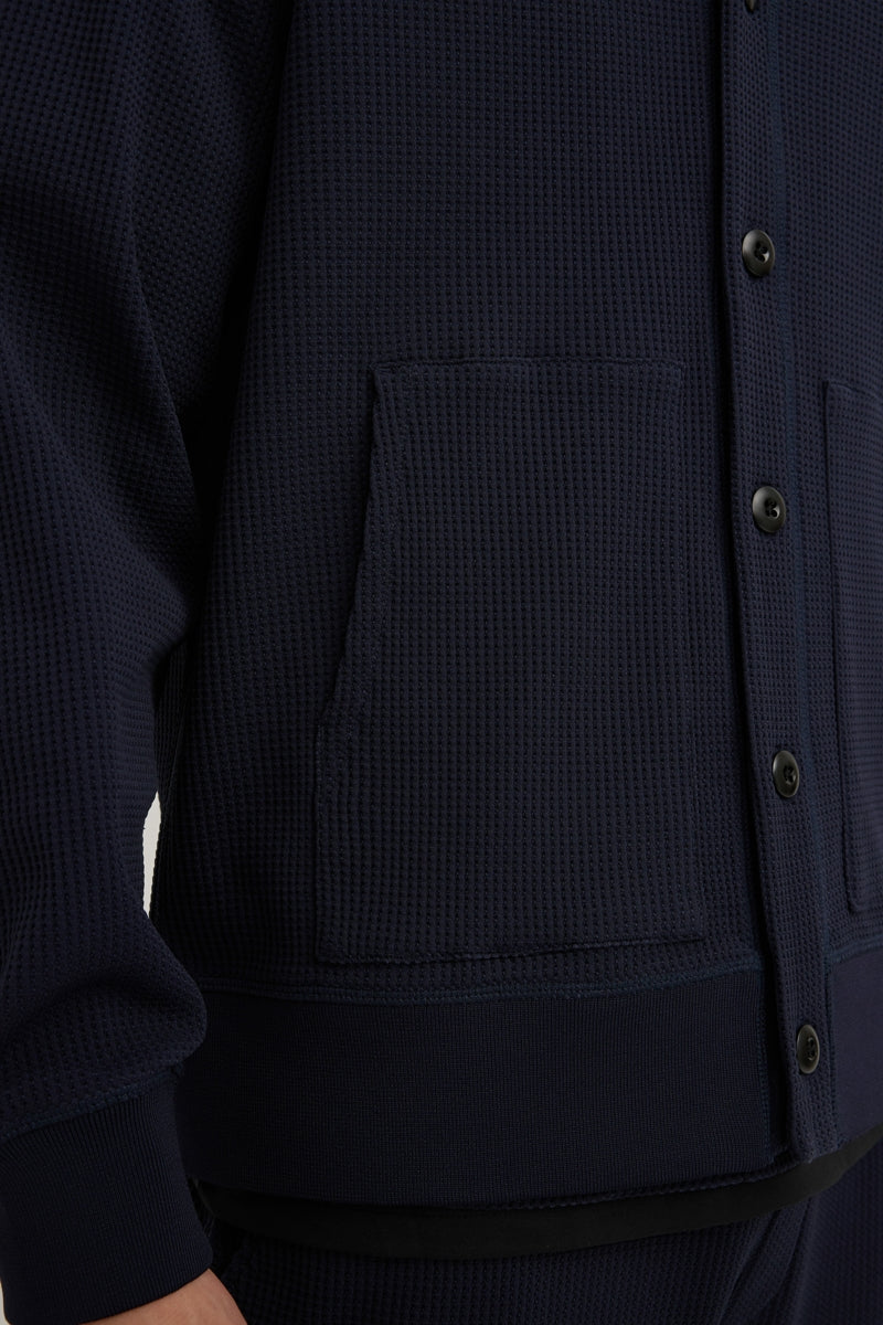 Direct From Brand,FYNE, FYNE Navy Knit Waffle Weave Cardigan, Blue, Medium-44-TagM