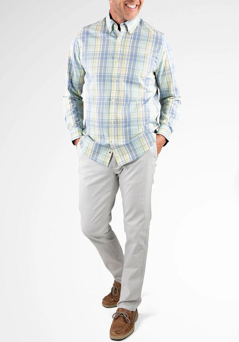 Brand Partner,Tailor Vintage, Tailor Vintage Yellow/Green Plaid Airotec Stretch Poplin Long Sleeve Shirt, Yellow, Small-41-TagSMedium-44-TagMExtra Large-51-TagXLExtra Extra Large-55-TagXXLLarge-47-TagL