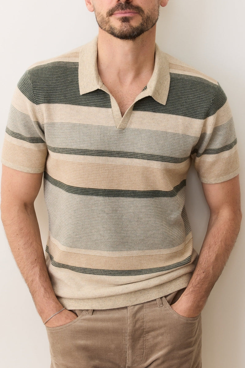 Wholesale,Marine Layer, Marine Layer Green Multi Stripe Sweater Polo, Green, Large-45-TagL