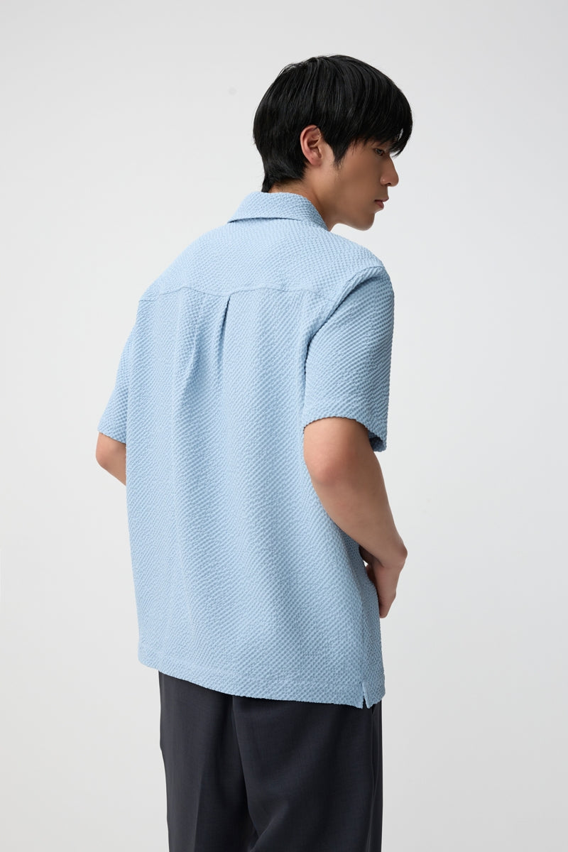 Direct From Brand,FYNE, FYNE Blue Seersucker Stretch Moisture Absorption Shirt, Blue, Medium-46-TagMLarge-48-TagLExtra Large-50-TagXL