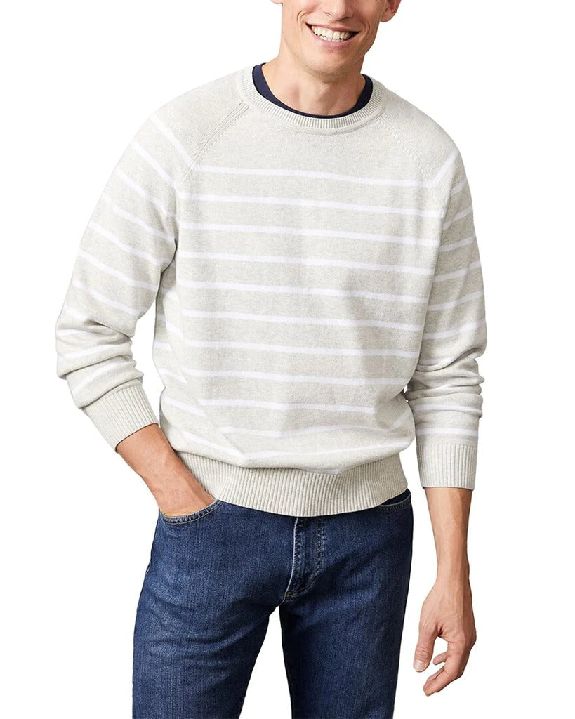 Other,J.McLaughlin, J.McLaughlin Oatmeal/White Stripe Lubec Sweater, Tan, Large-46-TagLExtra Large-48-TagXLExtra Extra Large-51-TagXXLMedium-44-TagM