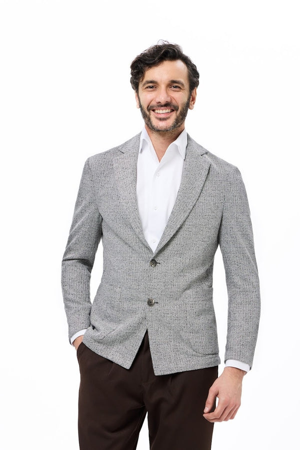 Luchiano Visconti Grey Double Faced Melange Knit Blazer