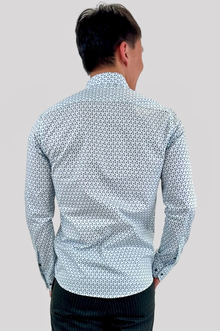 Wholesale,Jakamen, Jakamen White Polka Dot Print Long Sleeve Button Up Shirt, White, Small-40-TagS