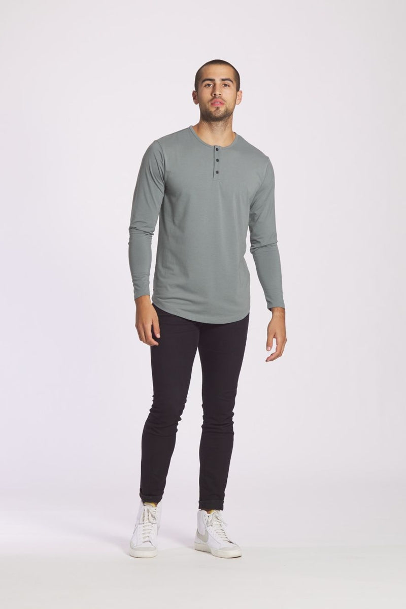 Wholesale,CUTS, CUTS Sage Curve-Hem Buttery Soft Henley, Green, Medium-41-TagM