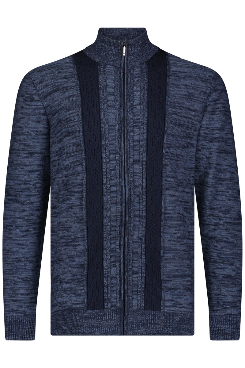 Luchiano Visconti Navy Full Zip Jacquard Sweater