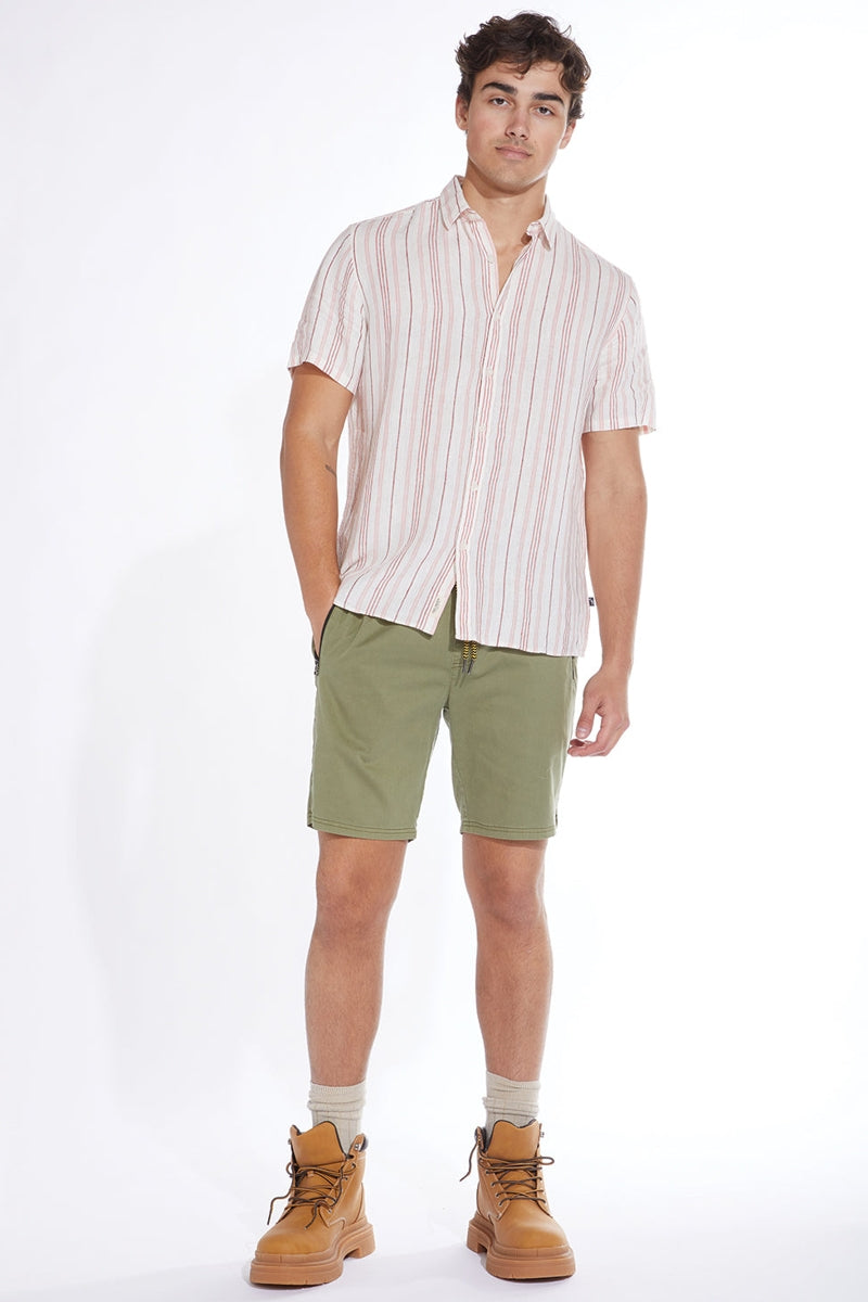 Civil Society White/Rust Linen Striped Short Sleeve Shirt