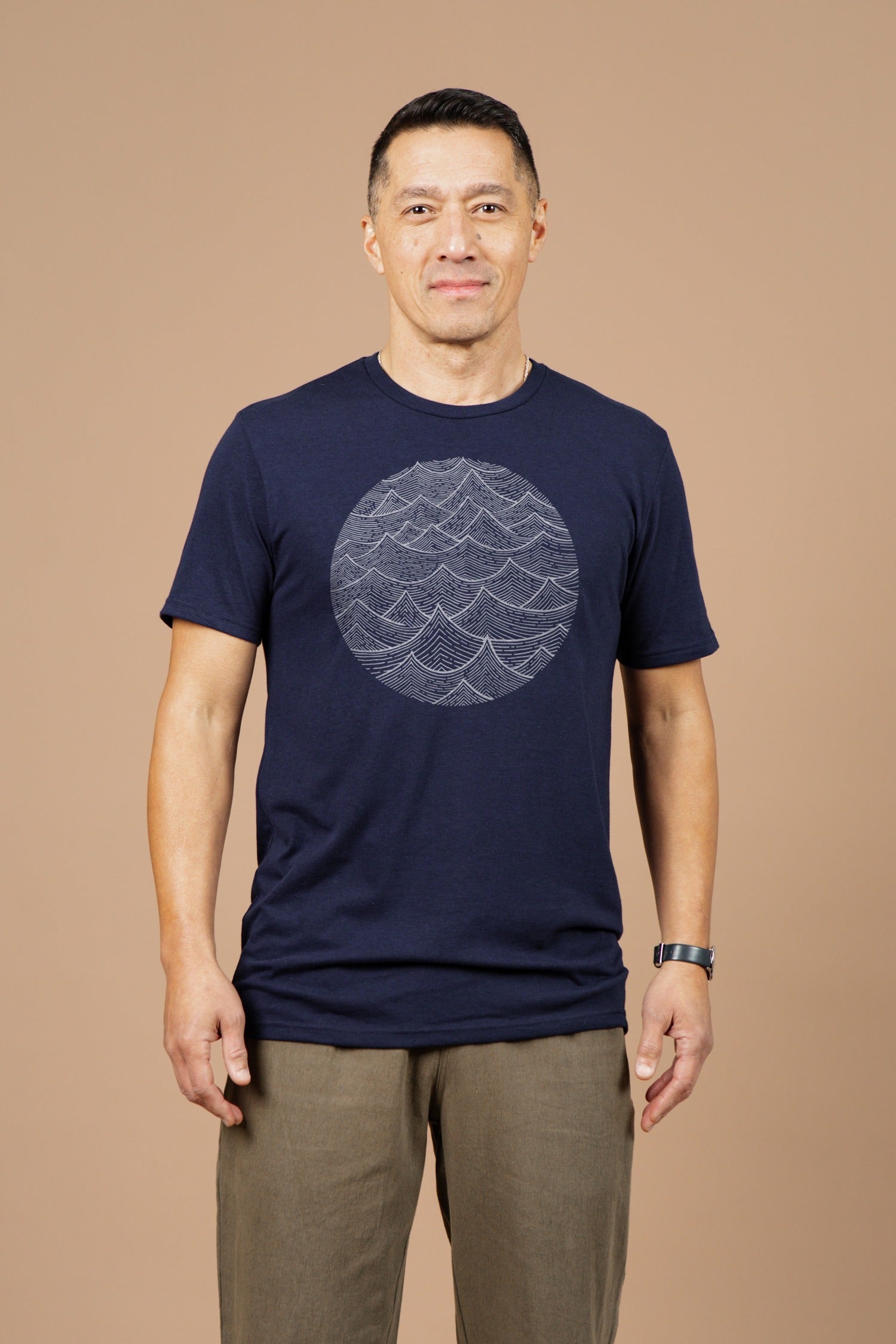 Faire,Bridge & Burn, Bridge & Burn Navy Waves Print Graphic Tee, Blue, Extra Extra Large-49-TagXXL