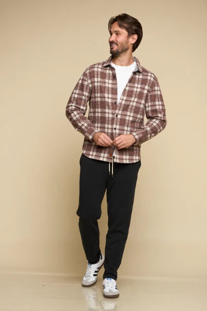 Wholesale,Fundamental Coast, Fundamental Coast Brown Plaid Brushed Knit Flannel Shirt, Brown, Extra Large-50-TagXL