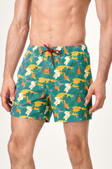 Eubi Green/Yellow Duck Print Stretchy Swim 5" Shorts