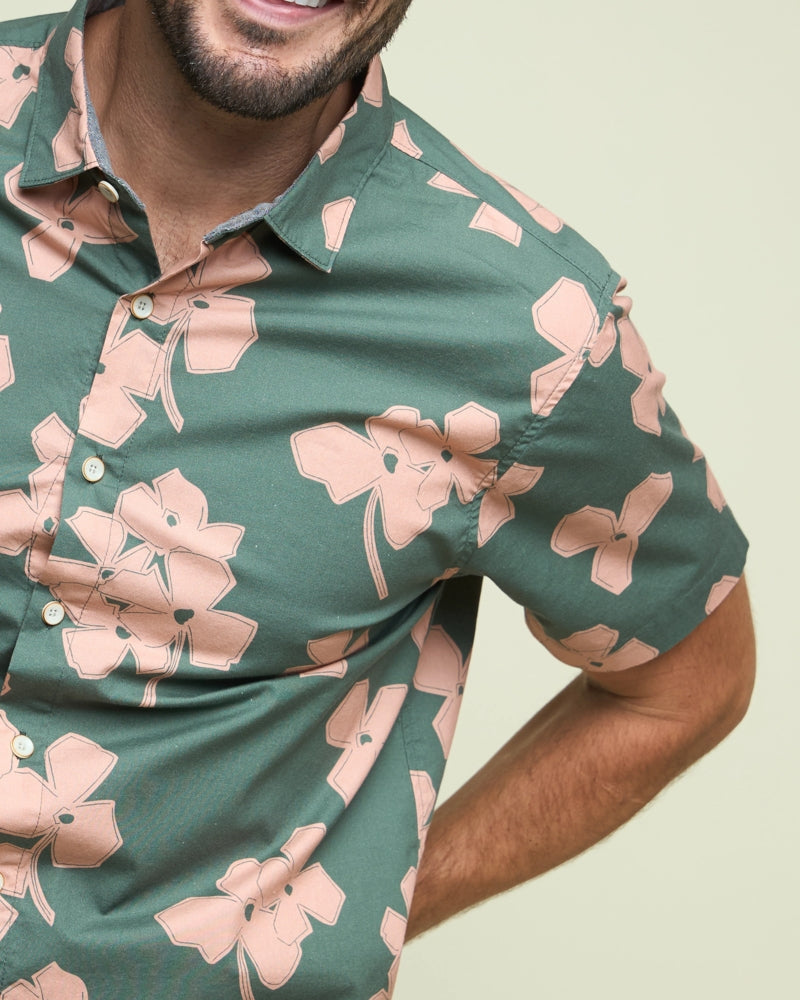 Wholesale,Fundamental Coast, Fundamental Coast Green/Rose Geo Floral Print Shirt, Green, Small-41-TagSMedium-44-TagMLarge-47-TagLExtra Large-50-TagXLExtra Extra Large-53-TagXXL