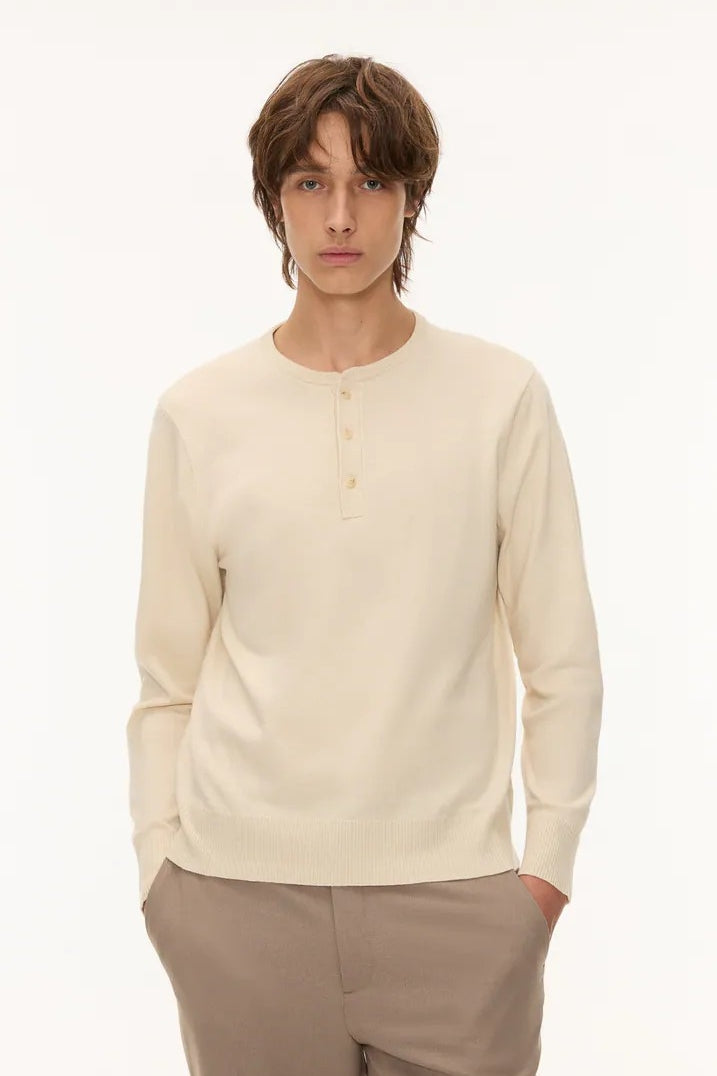 Direct From Brand,FYNE, FYNE Cream Knit Henley, Cream, Large-43-TagL