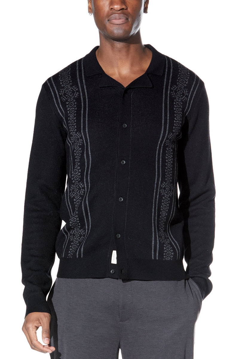 Civil Society Black Knit Full Placket Sweater Shirt