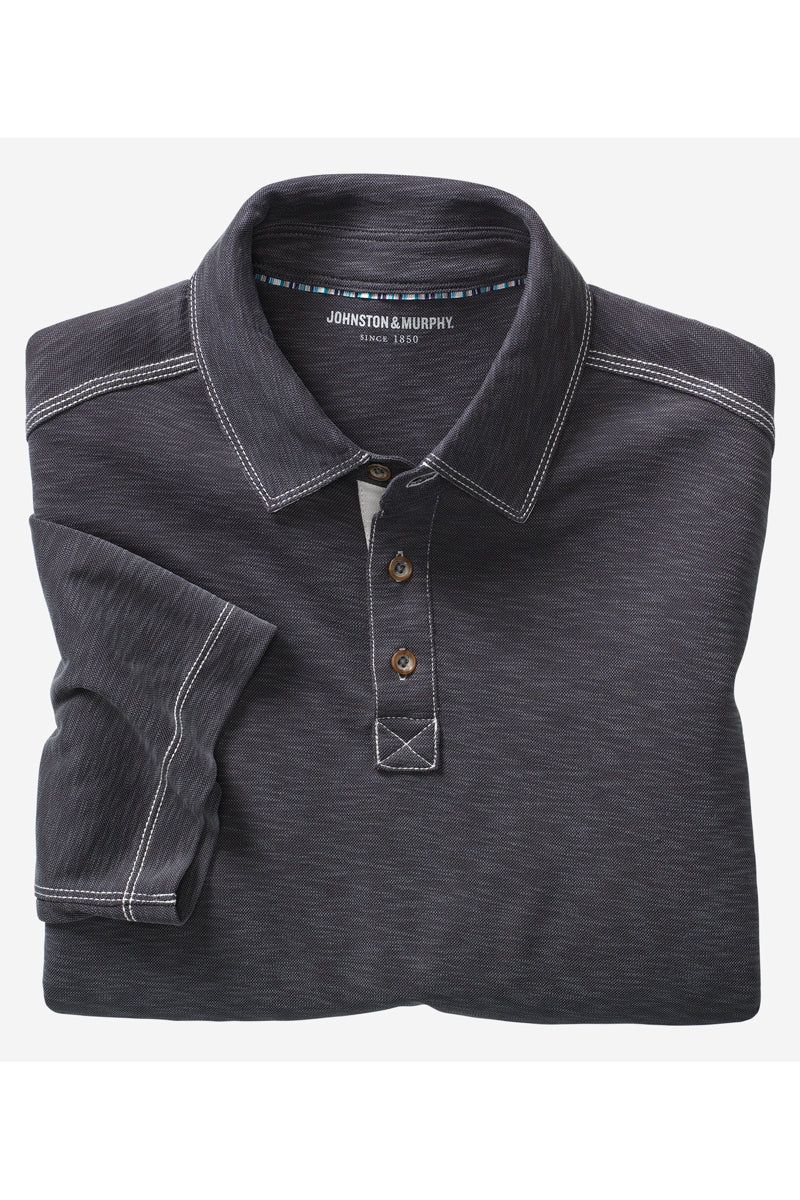 Wholesale,Johnston & Murphy, Johnston & Murphy Charcoal Vintage Slub Polo, Grey, Large-46-TagL