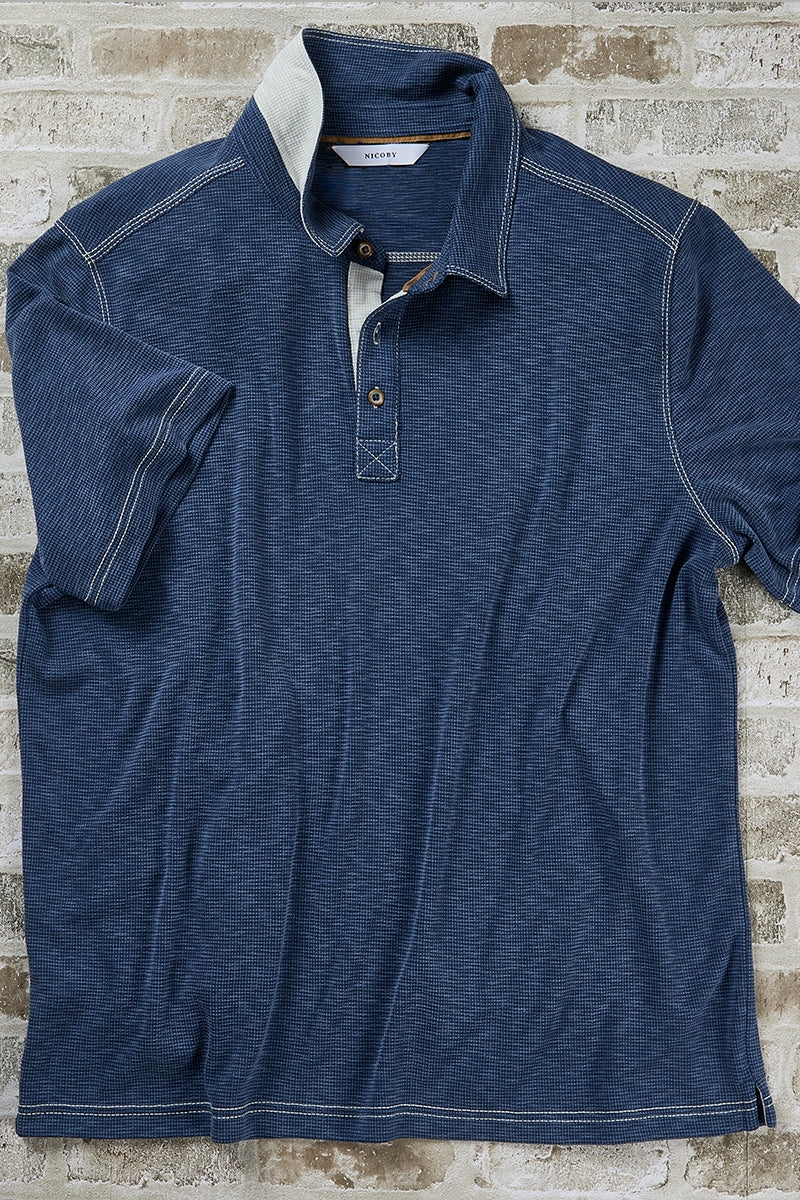 Wholesale,Nicoby Age of Wisdom, Nicoby Age of Wisdom Navy Textured Slub Polo, Blue, Extra Large-47-TagXL