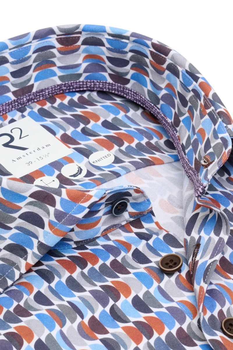 Direct From Brand,R2 Amsterdam, R2 Amsterdam Blue/Brown Sofa Print Knitted Shirt, Blue, Large-46-Tag41