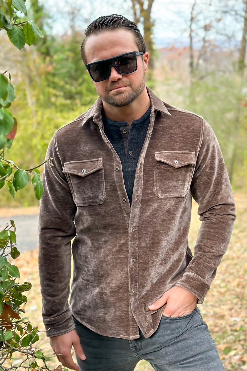 Wholesale,Nicoby Age of Wisdom, Nicoby Age of Wisdom Brown Velour Antique Overshirt, Brown, Small-42-TagSMedium-44-TagMLarge-46-TagLExtra Extra Large-53-TagXXL