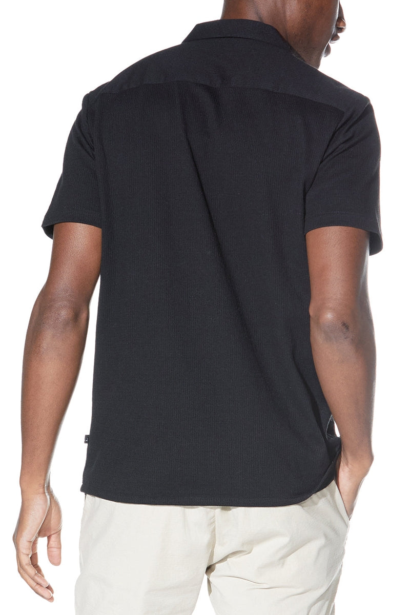 Wholesale,Civil Society, Civil Society Black Matelassé Knit Textured Short Sleeve Resort Shirt, Black, Large-45-TagL
