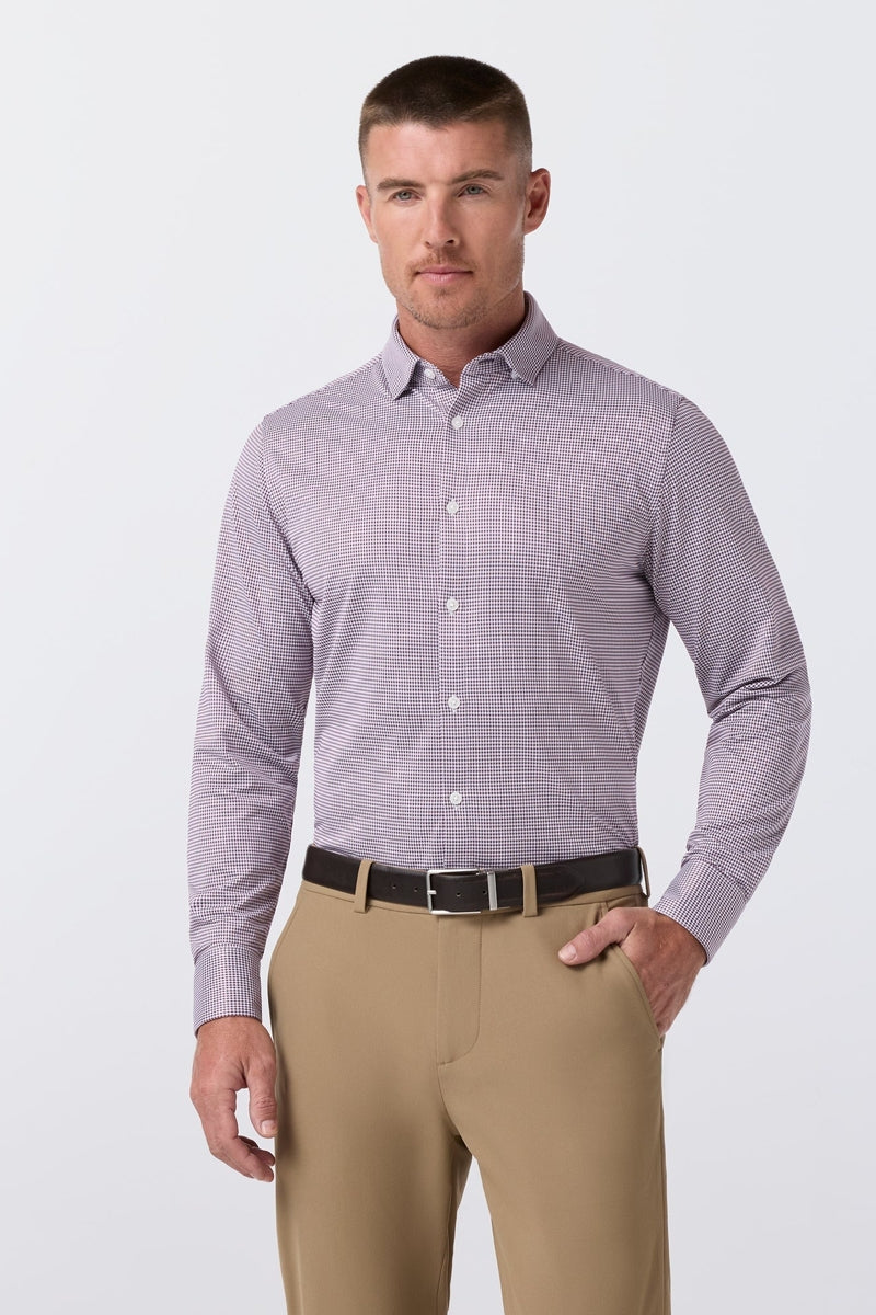 Wholesale,Mizzen + Main, Mizzen + Main Burgundy Performance Gingham Trim Shirt, Red, Medium-43-TagMLarge-45-TagLExtra Large-48-TagXLExtra Extra Large-51-TagXXL
