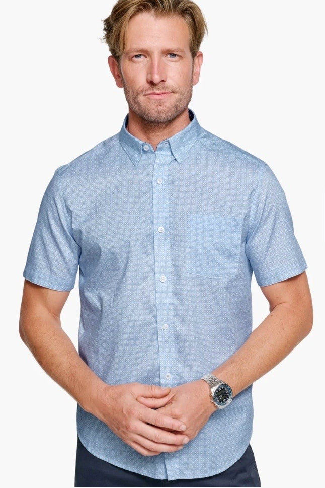 Wholesale,Johnston & Murphy, Johnston & Murphy Light Blue Airplane Grid Print Shirt, Blue, Medium-45-TagM