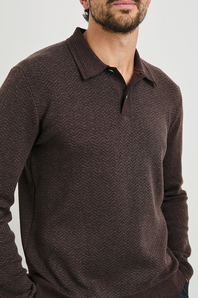 Wholesale,Rails, Rails Brown Herringbone Wool Jacquard Sweater Polo, Brown, Small-40-TagSMedium-42-TagMLarge-45-TagLExtra Large-48-TagXLExtra Extra Large-52-TagXXL