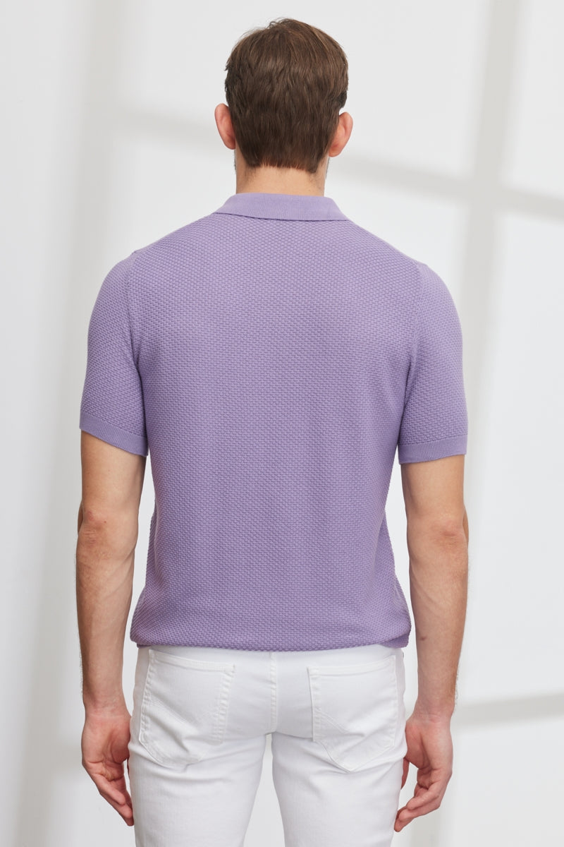 Wholesale,Altinyildiz Classics, Altinyildiz Classics Lilac Knit Textured Weave Polo, Purple, Large-43-TagL