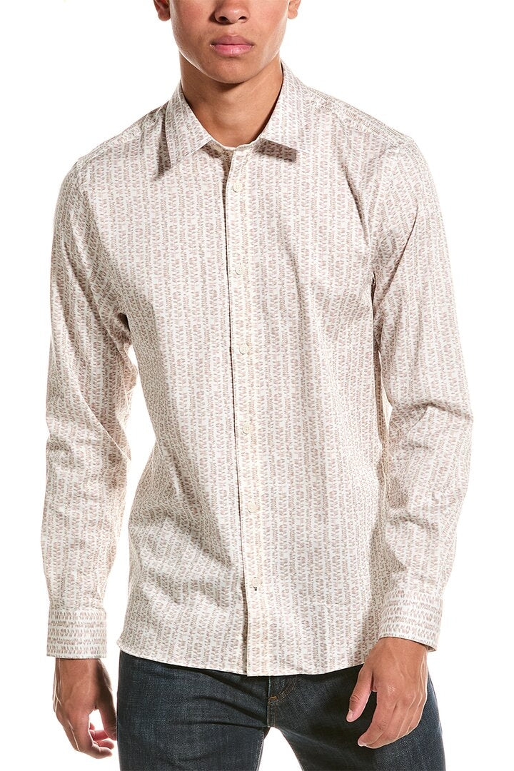 Other,Ted Baker, Ted Baker White Ditsy Leaf Stripe Slim Fit Shirt, White, Medium-42-TagMLarge-44-TagL