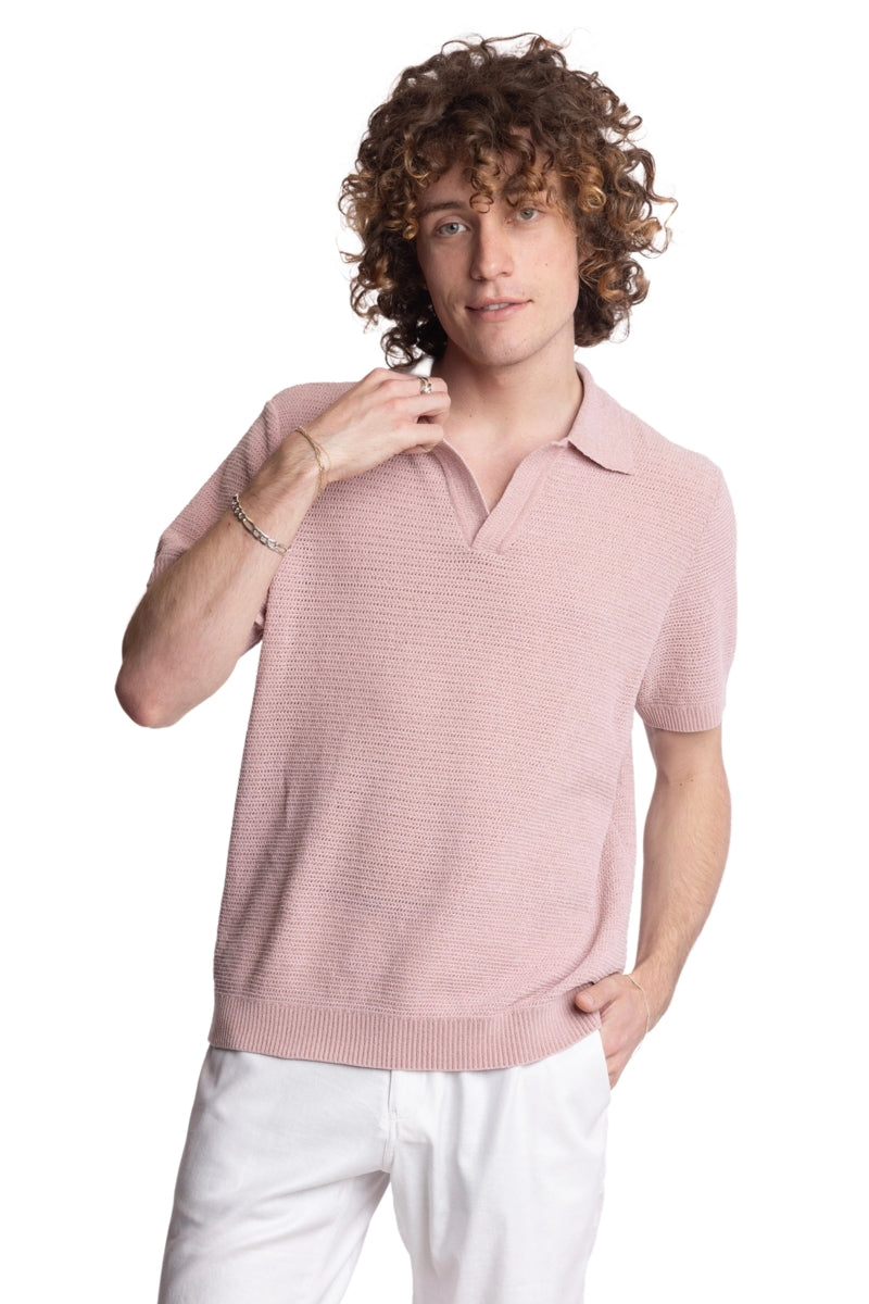 Wholesale,Paisley & Gray, Paisley & Gray Dusty Pink Chenille Open V Polo, Pink, Small-40-TagSMedium-42-TagMLarge-44-TagLExtra Large-46-TagXLExtra Extra Large-50-TagXXL