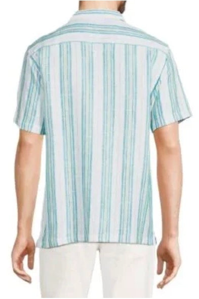 Brand Partner,Stitch Note, Stitch Note Sky Blue Stripe Linen Camp Vacation Shirt, Blue, Medium-43-TagM