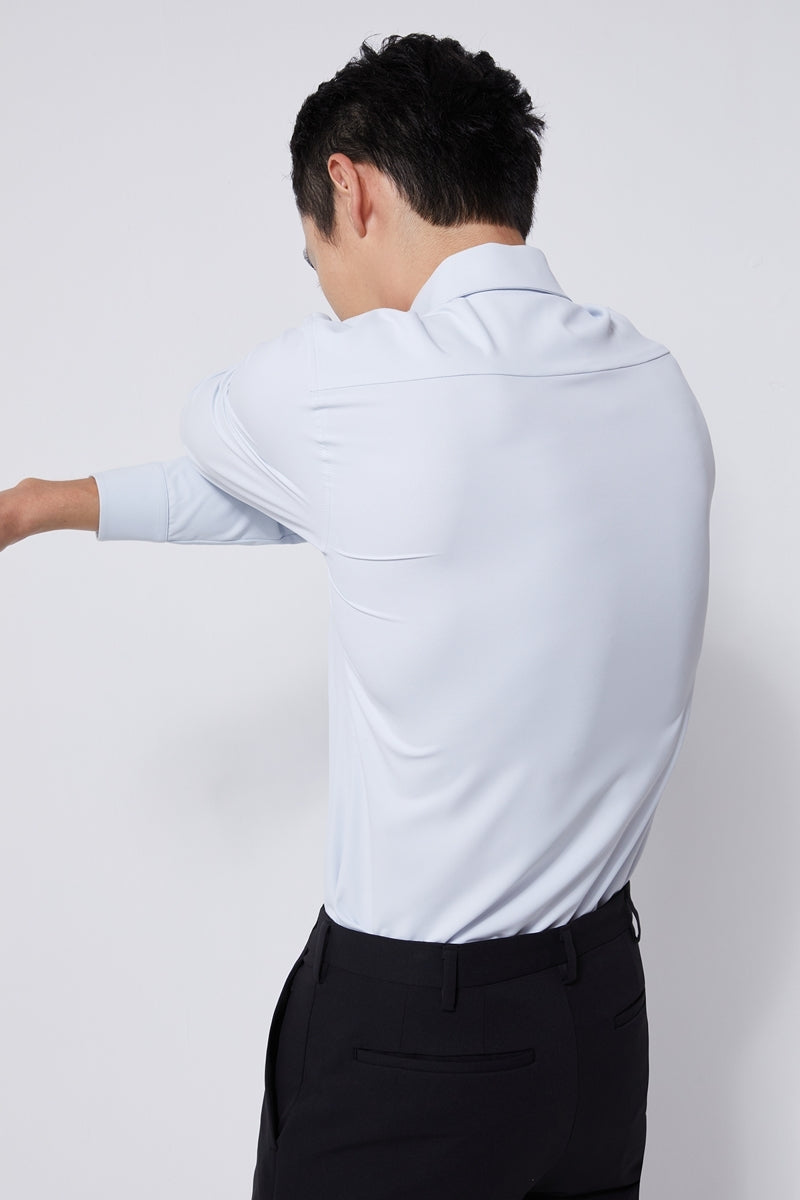 Direct From Brand,FYNE, FYNE Light Blue Antibacterial Four-way Stretch Long Sleeve Button Up Shirt, Blue, Medium-42-TagL