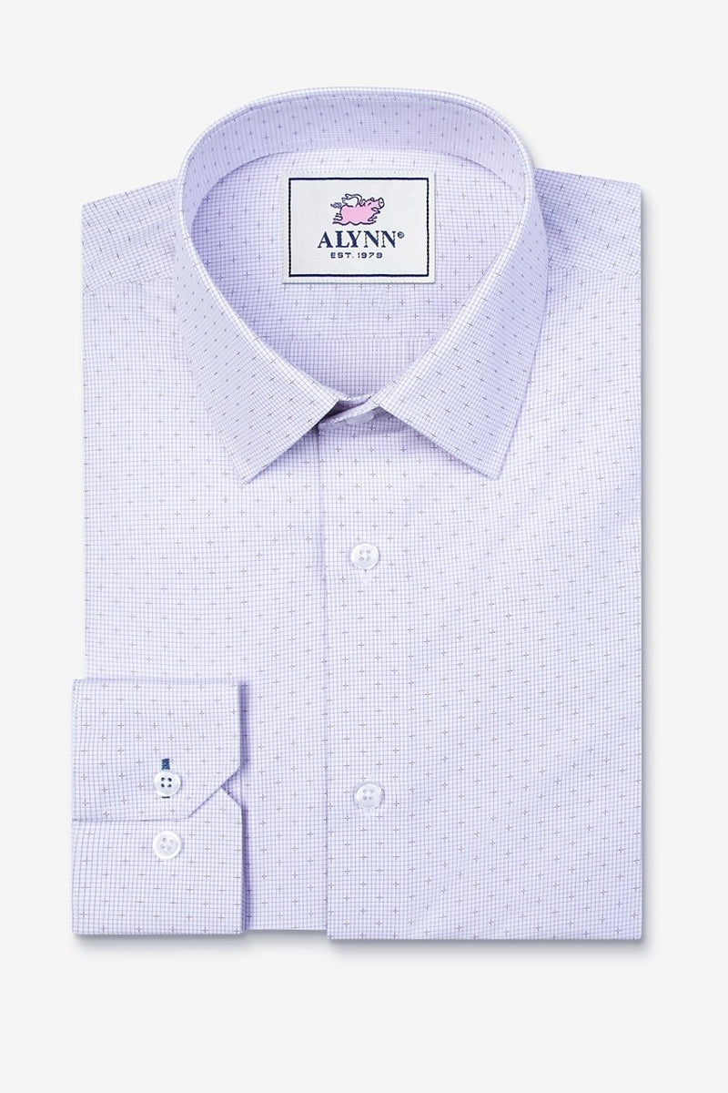 Faire,Alynn, Alynn Purple Grid Geo Slim Fit Microfiber Dress Shirt, Purple, Large-45-TagLExtra Large-48-TagXLExtra Extra Large-52-TagXXLMedium-42-TagMSmall-38-TagS