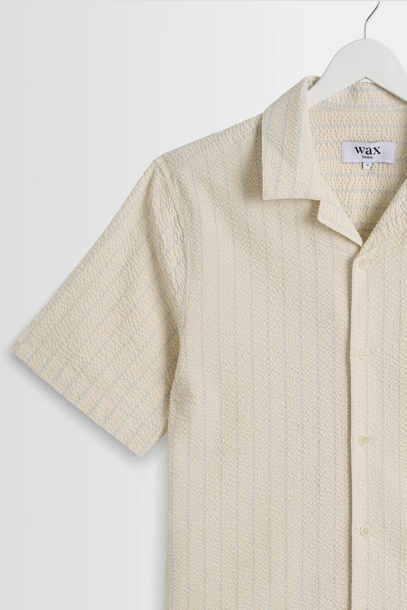 Wholesale,Wax London, Wax London Ecru/Blue Seersucker Textured Striped Shirt, Cream, Large-46-TagL